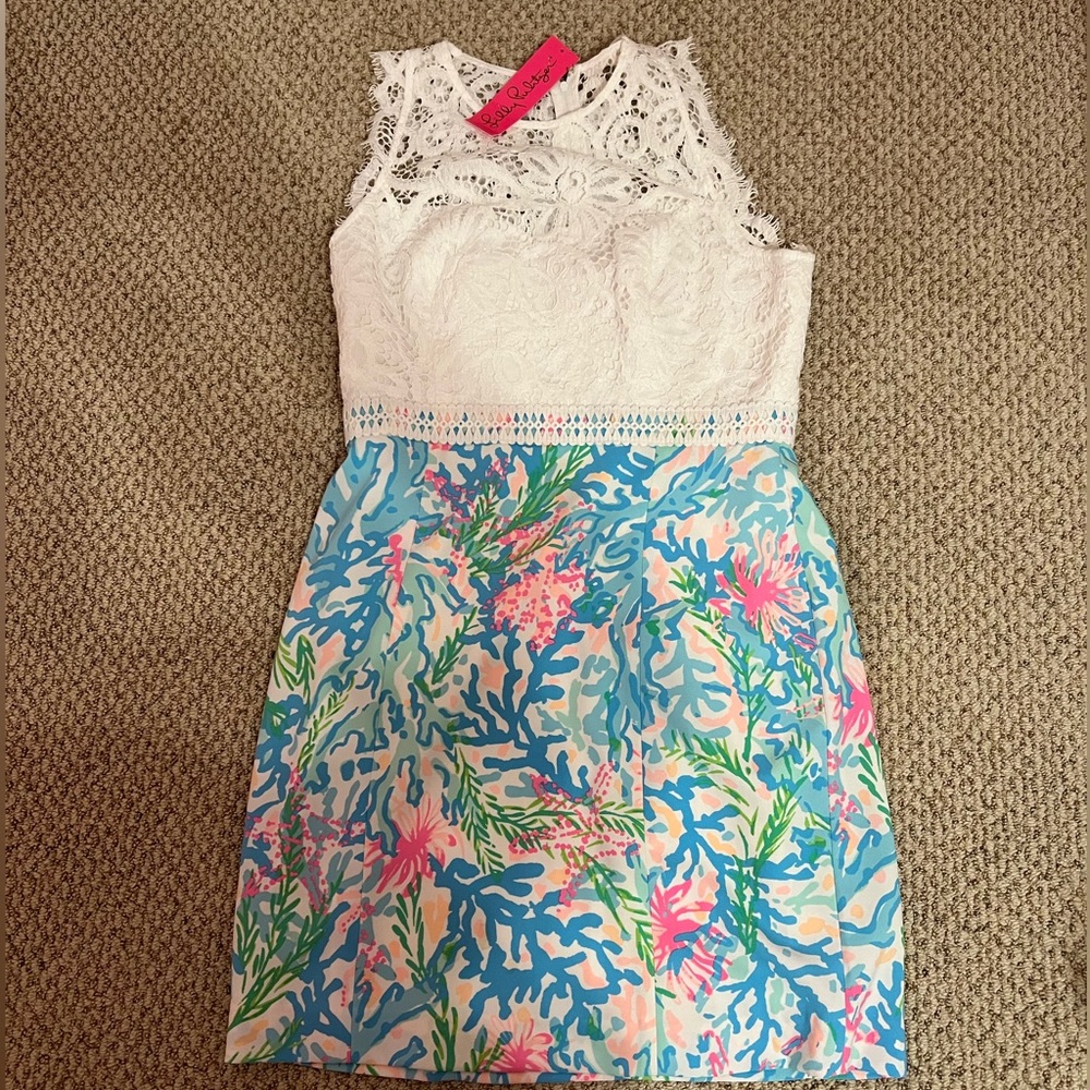 Lilly Pulitzer Sharice Stretch Shift Dress NWT Multi Coral Bay Size 10